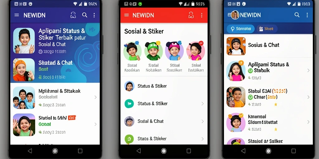 Screenshot utama NEWIDN menunjukkan antarmuka stiker yang menarik.
