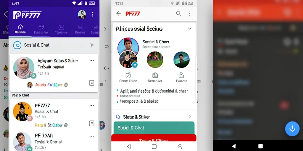 Screenshot utama PF777 menampilkan berbagai stiker menarik untuk chatting.