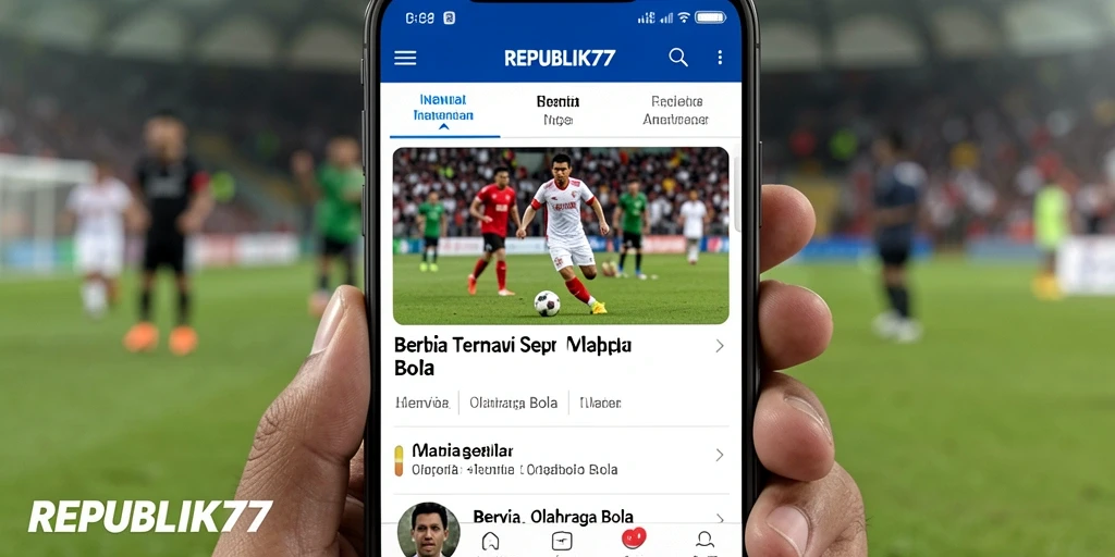 Antarmuka REPUBLIK77 menampilkan berita olahraga bola terbaru.